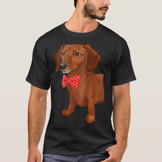 Dackel-2-seitiger langer Dacshund mit bow-Krawatte T-Shirt (Vorderseite)