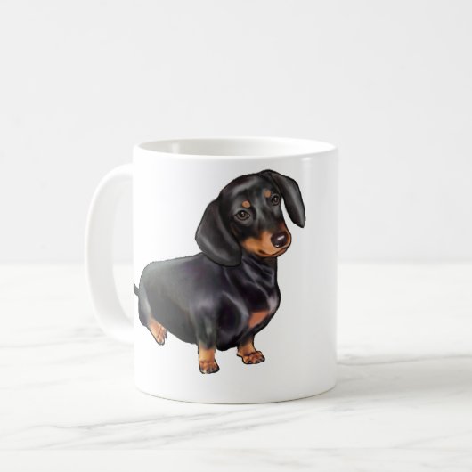 Dackel (A) - Schwarz und Tan Kaffeetasse (Vorderseite Links)