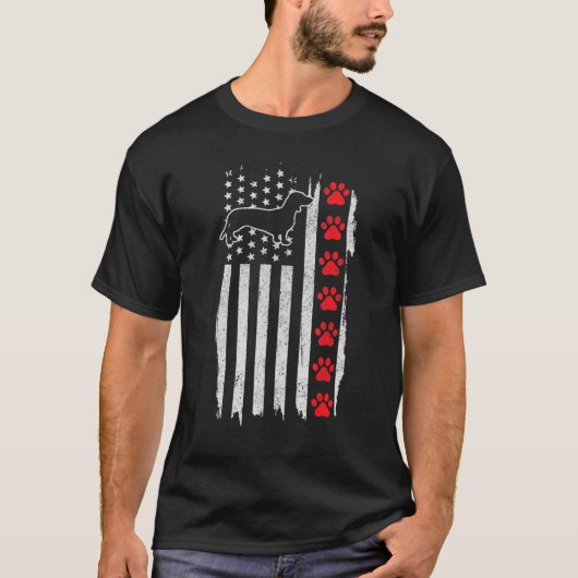 Dackel American Flag 4. Juli Patriotic Wien T-Shirt (Vorderseite)