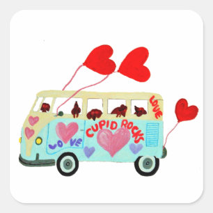 Dackel-Amoren in ihrem Valentine-Liebe-Mobile Quadratischer Aufkleber