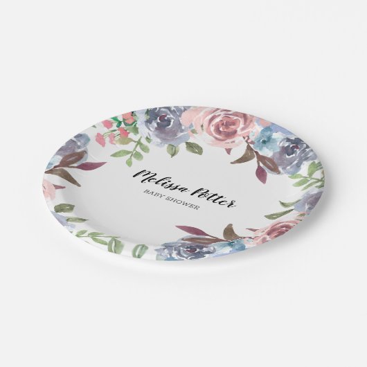 Dackel Aquarell Blume Kinderdusche Pappteller (Schrägansicht)