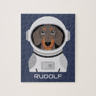 Dackel Astronaut mit Namen Puzzle