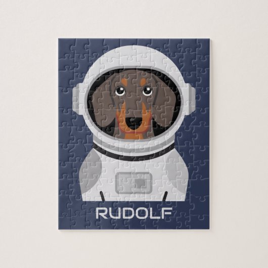 Dackel Astronaut mit Namen Puzzle (Vertikal)