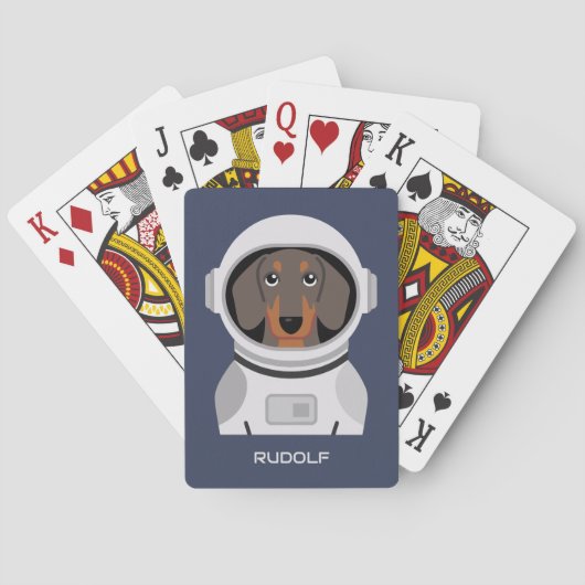 Dackel Astronaut mit Namen Spielkarten (Rückseite)