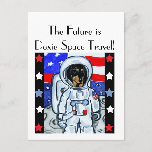 DACKEL ASTRONAUT POSTKARTE (Vorderseite)