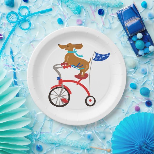 Dackel auf dem Fahrrad Pappteller (Party)