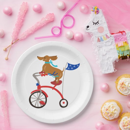 Dackel auf dem Fahrrad Pappteller (Party)