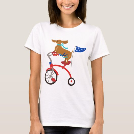 Dackel auf dem Fahrrad T-Shirt (Vorderseite)