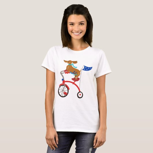 Dackel auf dem Fahrrad T-Shirt (Vorne ganz)