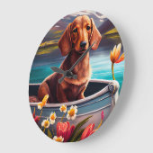 Dackel auf dem Paddle: Ein Landschaftliches Abente Große Wanduhr (Winkel)