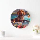 Dackel auf dem Paddle: Ein Landschaftliches Abente Große Wanduhr (Zuhause)