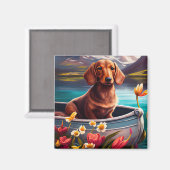Dackel auf dem Paddle: Ein Landschaftliches Abente Magnet (Vorderseite/Rückseite)