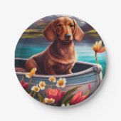 Dackel auf dem Paddle: Ein Landschaftliches Abente Pappteller (Vorderseite)