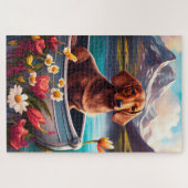 Dackel auf dem Paddle: Ein Landschaftliches Abente Puzzle (Horizontal)