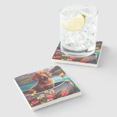 Dackel auf dem Paddle: Ein Landschaftliches Abente Steinuntersetzer (Seitenansicht)