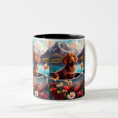 Dackel auf dem Paddle: Ein Landschaftliches Abente Zweifarbige Tasse (VorderseiteRechts)