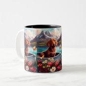 Dackel auf dem Paddle: Ein Landschaftliches Abente Zweifarbige Tasse (Vorderseite Links)