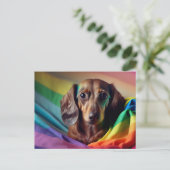 Dackel auf der Postkarte der Regenbogenflagge (Stehend Vorderseite)