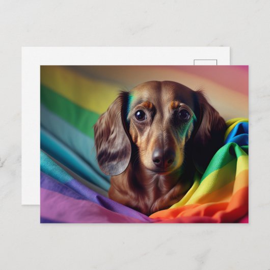 Dackel auf der Postkarte der Regenbogenflagge (Vorne/Hinten)