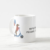 Dackel auf Roller mit Ballons Kaffeetasse (Vorderseite Links)