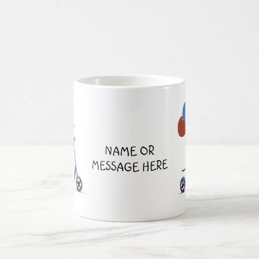 Dackel auf Roller mit Ballons Kaffeetasse (Mittel)