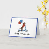 Dackel auf Roller mit Ballons Karte (Gelbe Blume)