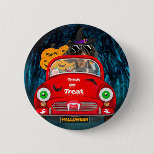 Dackel Autofahren Auto Beängstigend Halloween Button