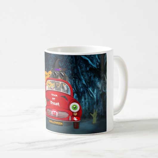 Dackel Autofahren Auto Beängstigend Halloween Kaffeetasse (VorderseiteRechts)