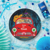 Dackel Autofahren Auto Beängstigend Halloween Pappteller (Party)