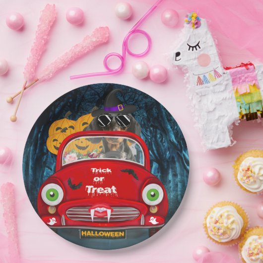 Dackel Autofahren Auto Beängstigend Halloween Pappteller (Party)