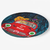 Dackel Autofahren Auto Beängstigend Halloween Pappteller (Schrägansicht)