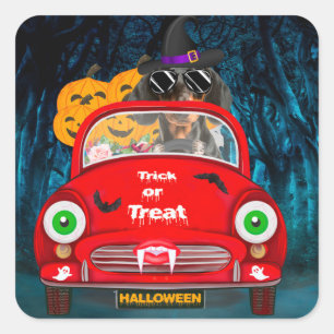 Dackel Autofahren Auto Beängstigend Halloween Quadratischer Aufkleber
