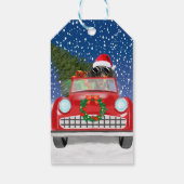 Dackel Autofahren Auto im Schnee Weihnachten Geschenkanhänger (Rückseite)