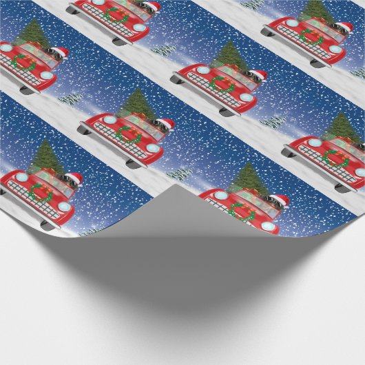 Dackel Autofahren Auto im Schnee Weihnachten Geschenkpapier (Ecke)