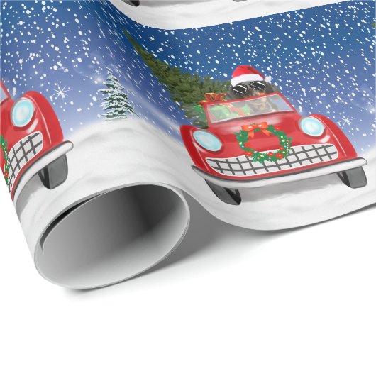 Dackel Autofahren Auto im Schnee Weihnachten Geschenkpapier (Rolleneckpunkt)