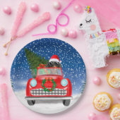 Dackel Autofahren Auto im Schnee Weihnachten Pappteller (Party)