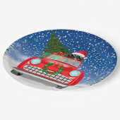 Dackel Autofahren Auto im Schnee Weihnachten Pappteller (Schrägansicht)