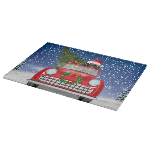 Dackel Autofahren Auto im Schnee Weihnachten Schneidebrett (Ecke)