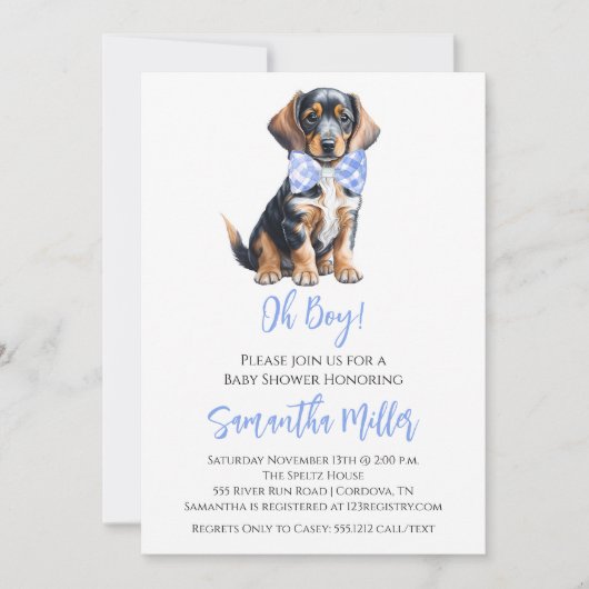 Dackel Baby Boy Dusche Einladung (Vorderseite)