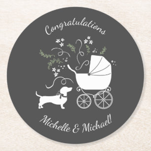 Dackel Baby Shower Weiner Hunde Geschlecht neutral Runder Pappuntersetzer