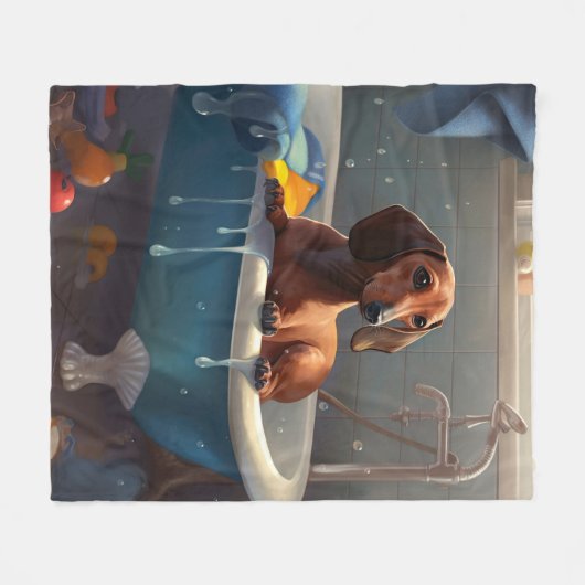 Dackel Bathtime Fun Fleecedecke (Vorderseite (Horizontal))