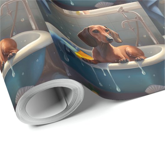 Dackel Bathtime Fun Geschenkpapier (Rolleneckpunkt)
