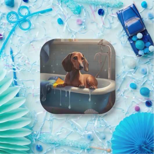 Dackel Bathtime Fun Pappteller (Party)