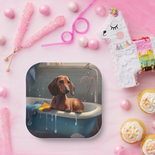 Dackel Bathtime Fun Pappteller (Party)