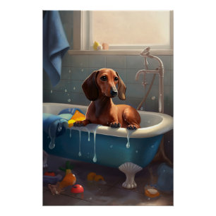 Dackel Bathtime Fun Poster