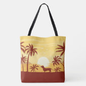 Dackel Beach Bag a Sunset Palm Trees Tasche (Rückseite)