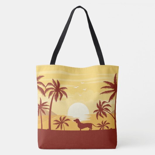 Dackel Beach Bag a Sunset Palm Trees Tasche (Rückseite)
