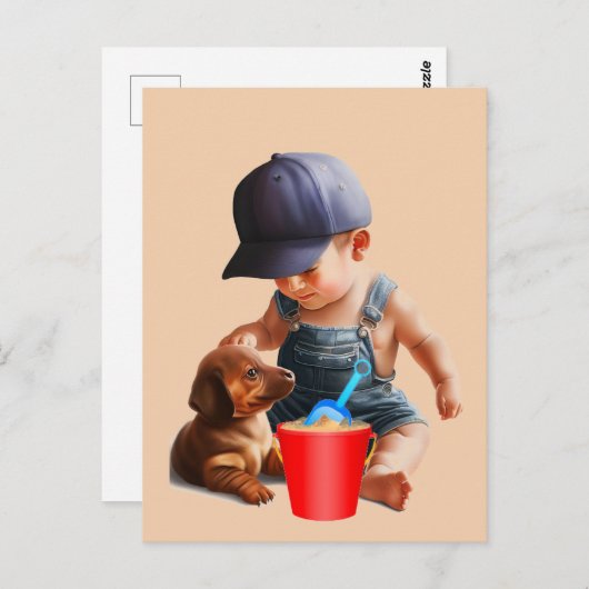 Dackel Beach Day Postcard Art Postkarte (Vorne/Hinten)