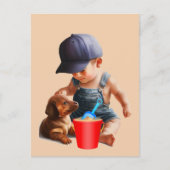 Dackel Beach Day Postcard Art Postkarte (Vorderseite)