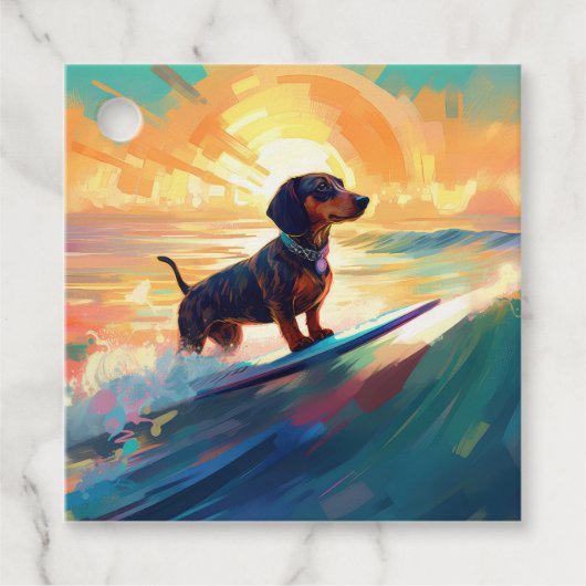 Dackel Beach Surf Malerei Geschenkanhänger (Vorderseite)